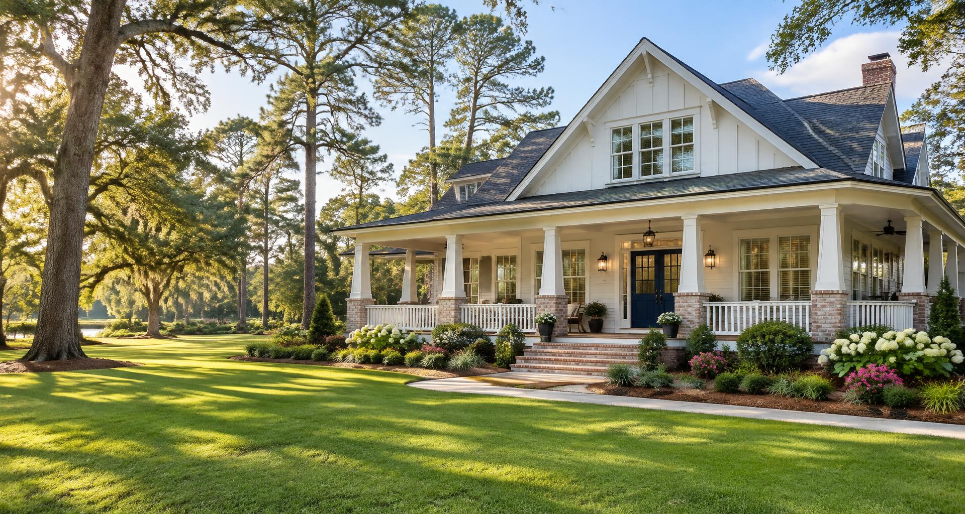 A welcoming porch-front home in a tree-lined setting
